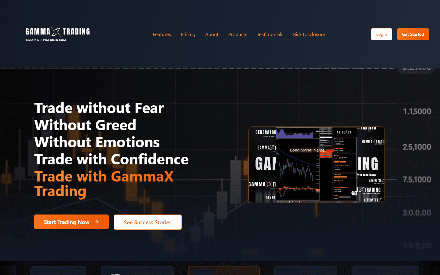 Screenshot of the gammaxtrading.com homepage, September 2026